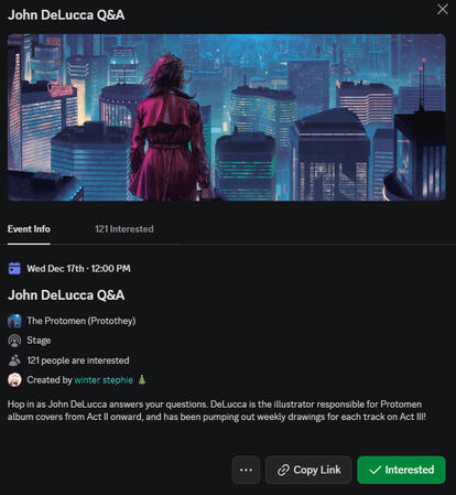 An event listing for a virtual Q&A session with illustrator John DeLucca.